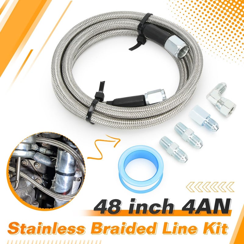 SJDYYMX 48 inch Stainless Braided Line 4AN Multi Size Remote Turbocharger Sensor Teflon Gauge Line Kit - Image 2